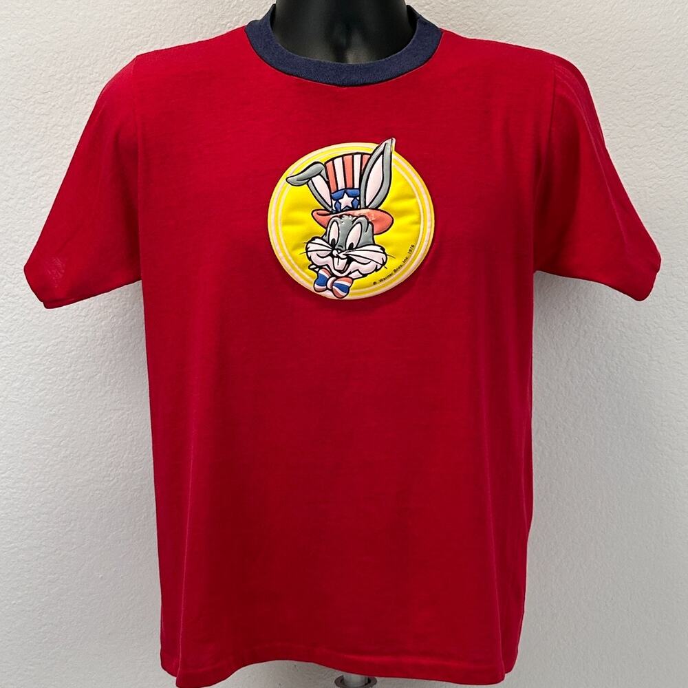 Vintage 70s Bugs Bunny USA T Shirt M Medium Patriotic Independence Day Red Tee